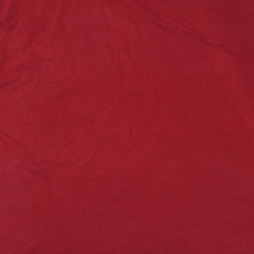 BHS Mens Red Cotton T-Shirt Size L V-Neck - Striped front.