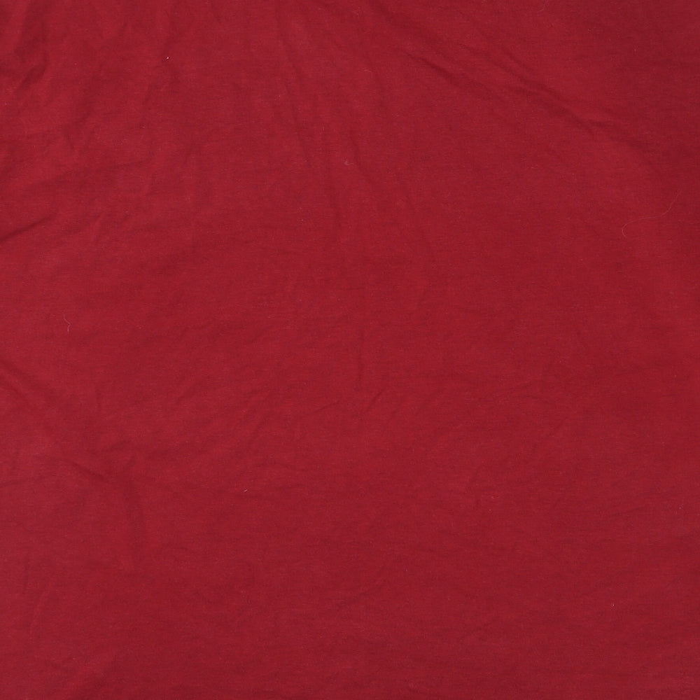 BHS Mens Red Cotton T-Shirt Size L V-Neck - Striped front.
