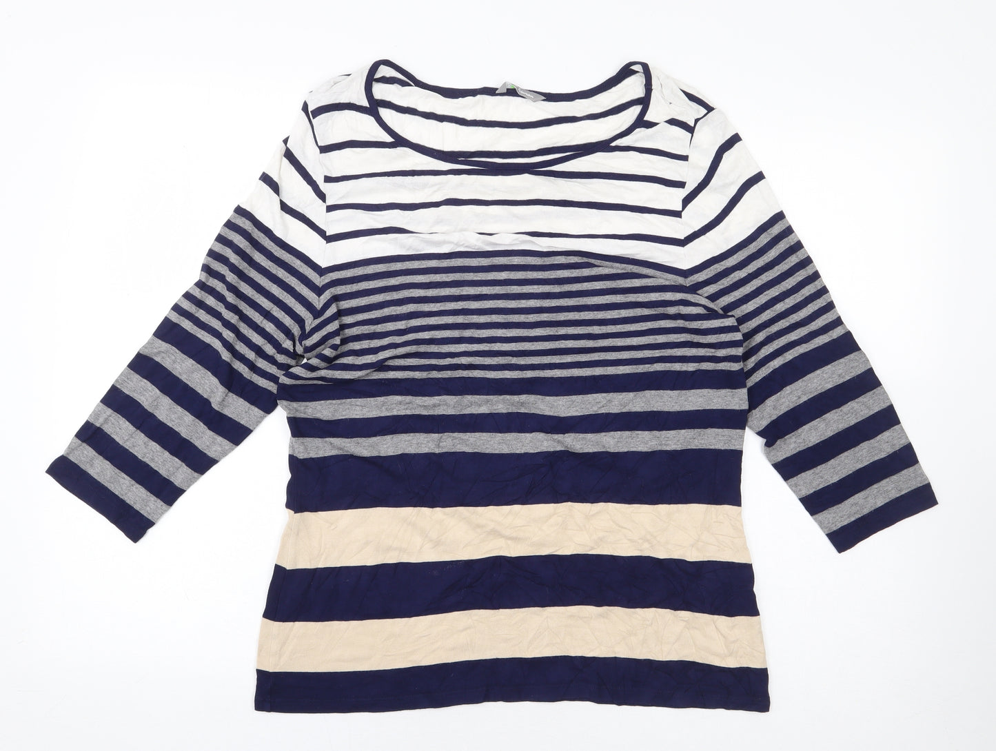 Marks and Spencer Womens Multicoloured Striped Viscose Basic T-Shirt Size 14 Round Neck