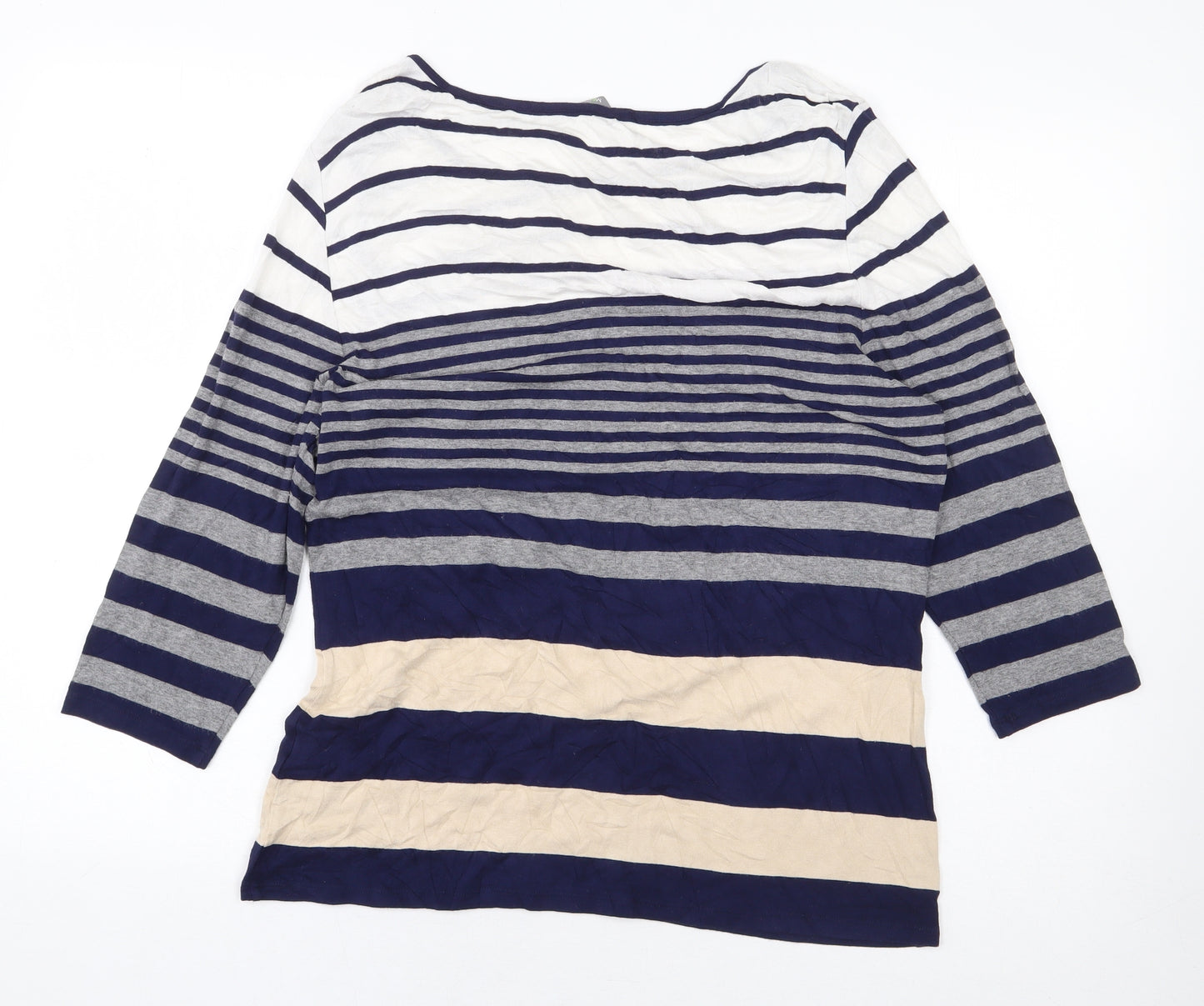 Marks and Spencer Womens Multicoloured Striped Viscose Basic T-Shirt Size 14 Round Neck