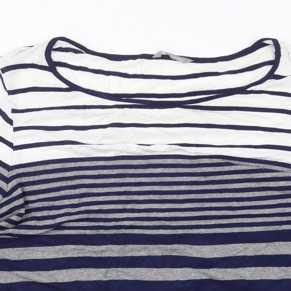Marks and Spencer Womens Multicoloured Striped Viscose Basic T-Shirt Size 14 Round Neck