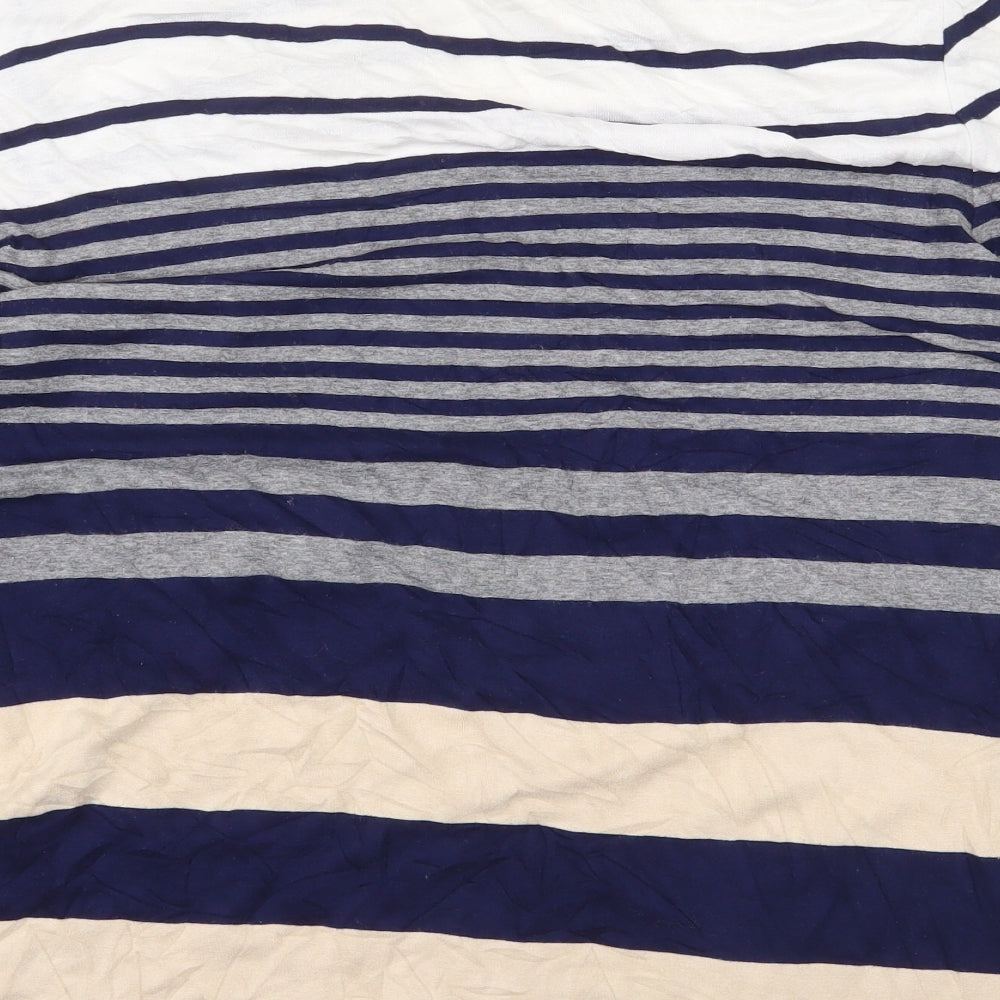 Marks and Spencer Womens Multicoloured Striped Viscose Basic T-Shirt Size 14 Round Neck