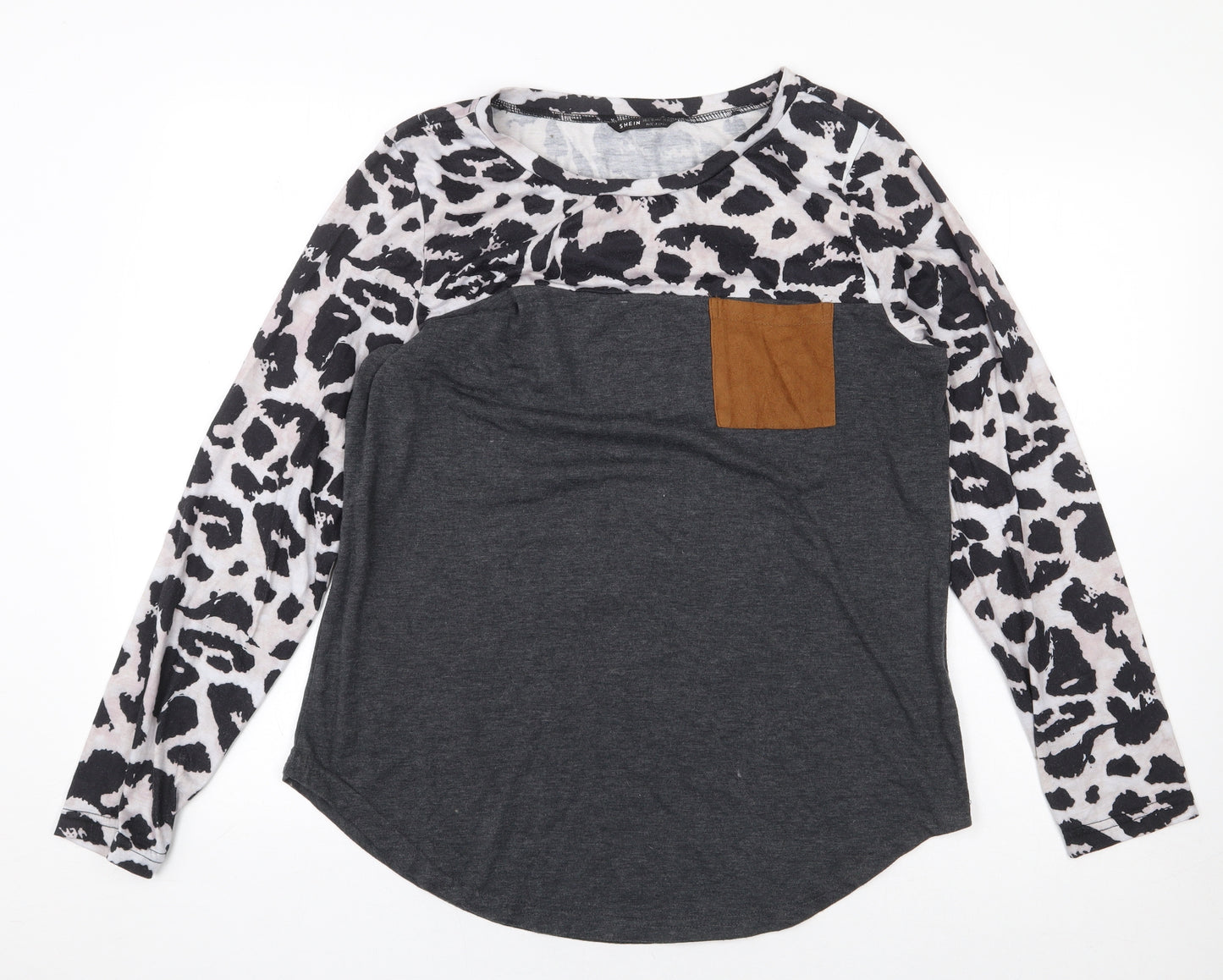 SheIn Womens Multicoloured Animal Print Cotton Basic T-Shirt Size L Round Neck - Cow Print