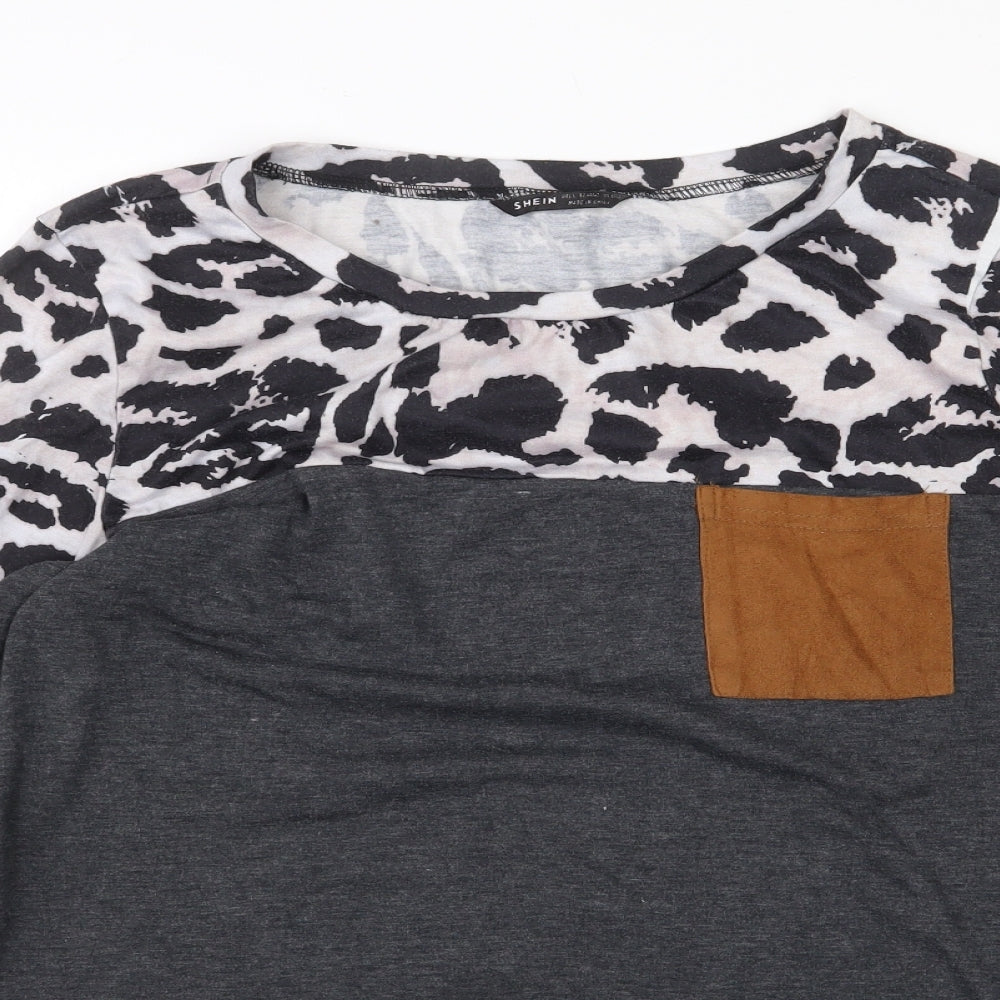 SheIn Womens Multicoloured Animal Print Cotton Basic T-Shirt Size L Round Neck - Cow Print