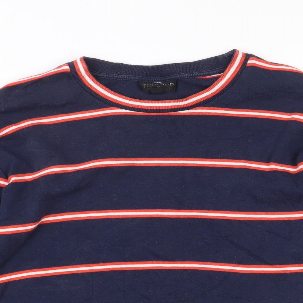 Topshop Womens Blue Striped 100% Cotton Cropped T-Shirt Size 4 Round Neck