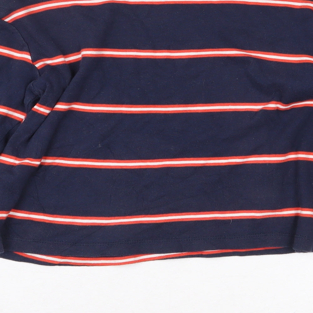 Topshop Womens Blue Striped 100% Cotton Cropped T-Shirt Size 4 Round Neck
