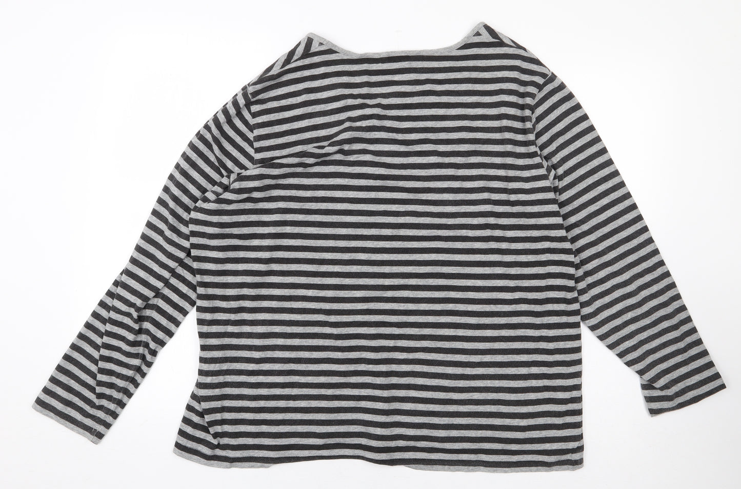 G.W Womens Grey Striped Cotton Basic T-Shirt Size 22 Round Neck - Rose
