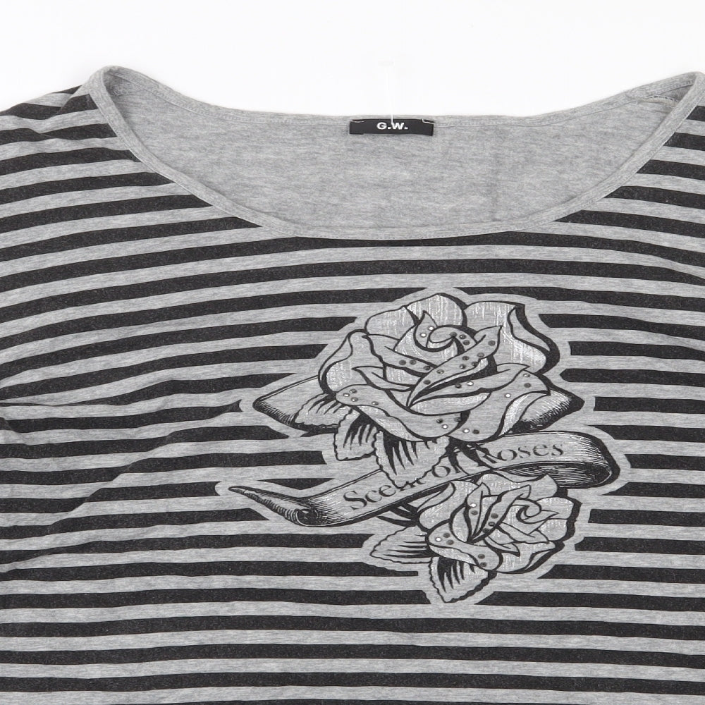 G.W Womens Grey Striped Cotton Basic T-Shirt Size 22 Round Neck - Rose