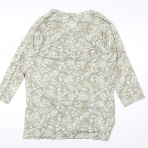Isle Essentials Womens Green Floral Polyester Basic Blouse Size M V-Neck