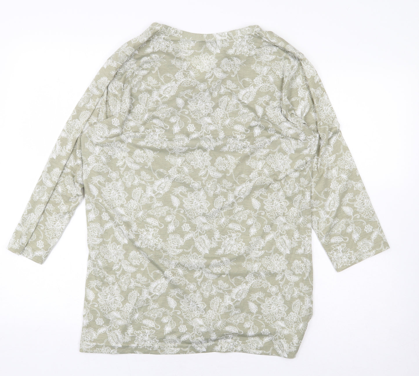 Isle Essentials Womens Green Floral Polyester Basic Blouse Size M V-Neck