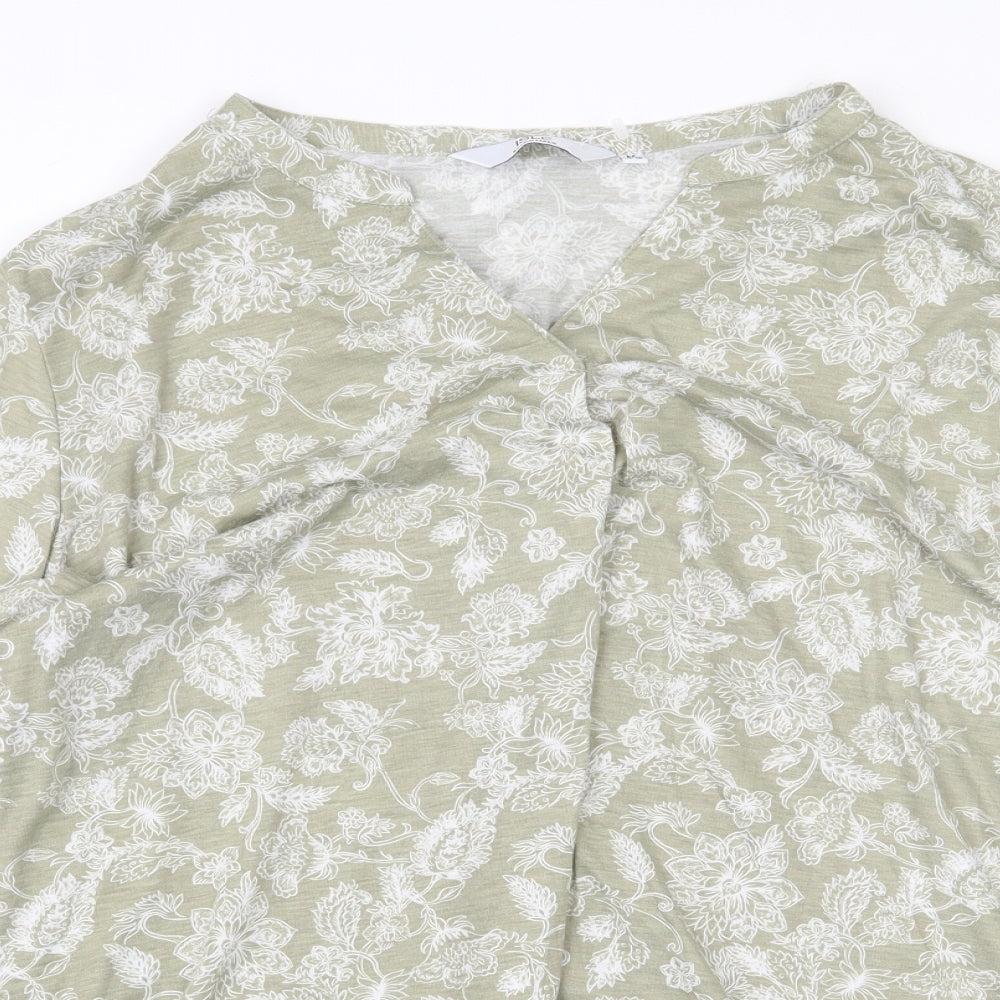 Isle Essentials Womens Green Floral Polyester Basic Blouse Size M V-Neck