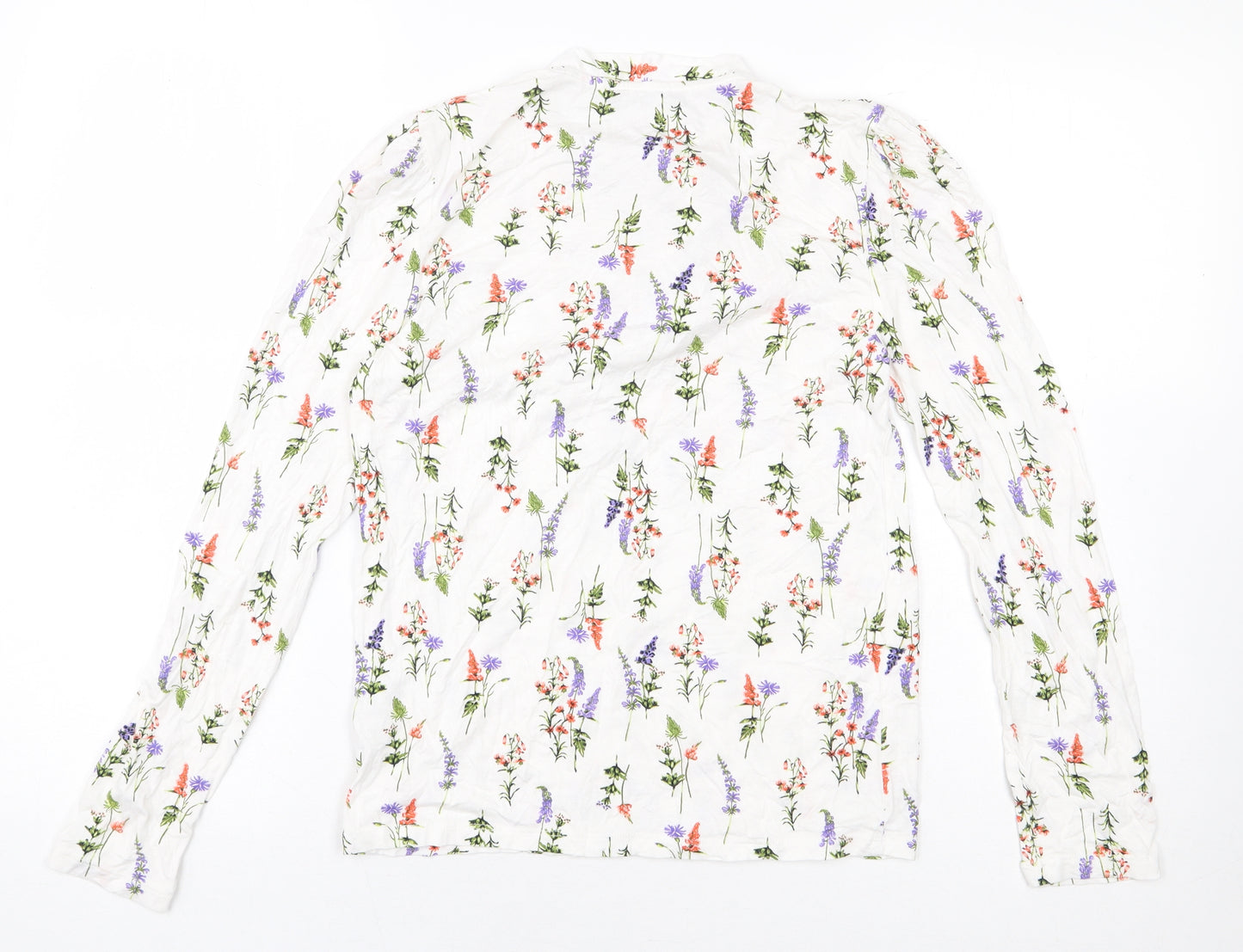 Marks and Spencer Womens White Floral Viscose Basic Blouse Size 8 Round Neck