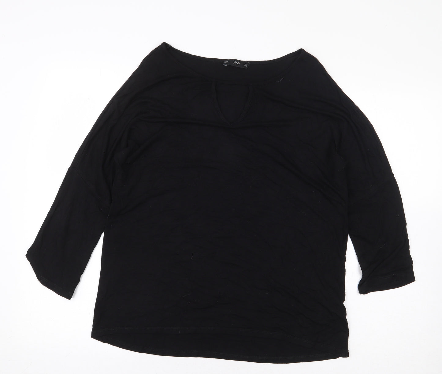 F&F Womens Black Viscose Basic T-Shirt Size 14 Round Neck
