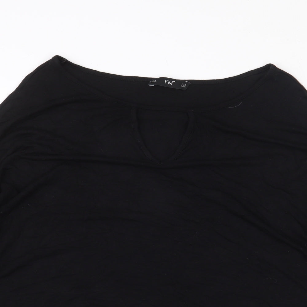 F&F Womens Black Viscose Basic T-Shirt Size 14 Round Neck