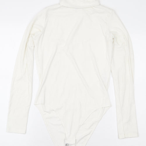 New Look Womens White Polyester Bodysuit One-Piece Size 12 Snap - Ribbed