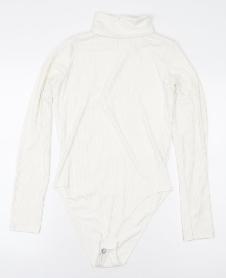 New Look Womens White Polyester Bodysuit One-Piece Size 12 Snap - Ribbed