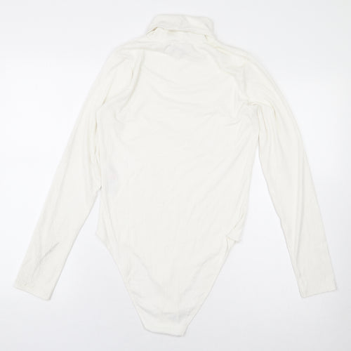 New Look Womens White Polyester Bodysuit One-Piece Size 12 Snap - Ribbed