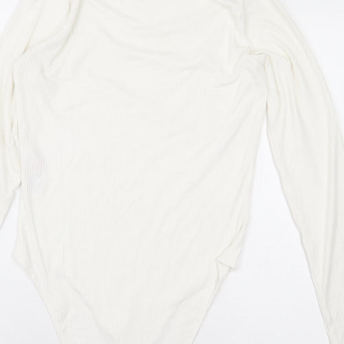 New Look Womens White Polyester Bodysuit One-Piece Size 12 Snap - Ribbed