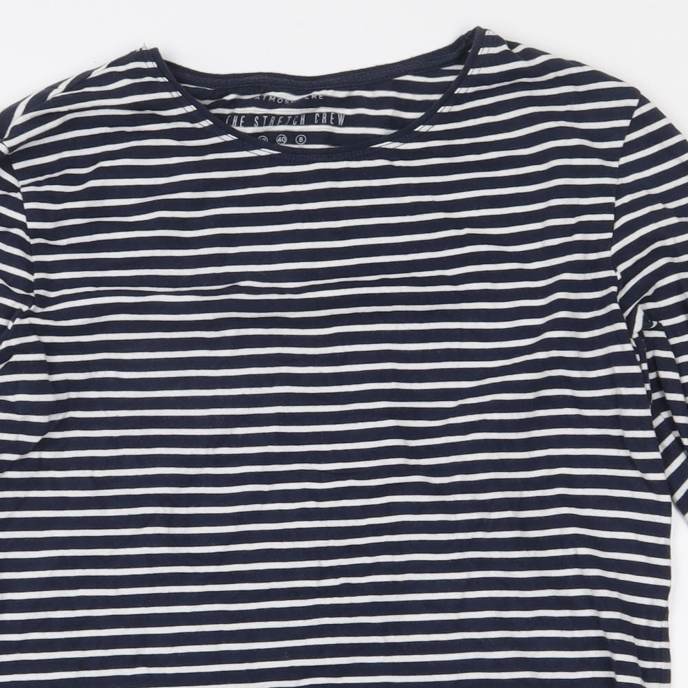 Atmosphere Womens Blue Striped Cotton Basic T-Shirt Size 12 Round Neck