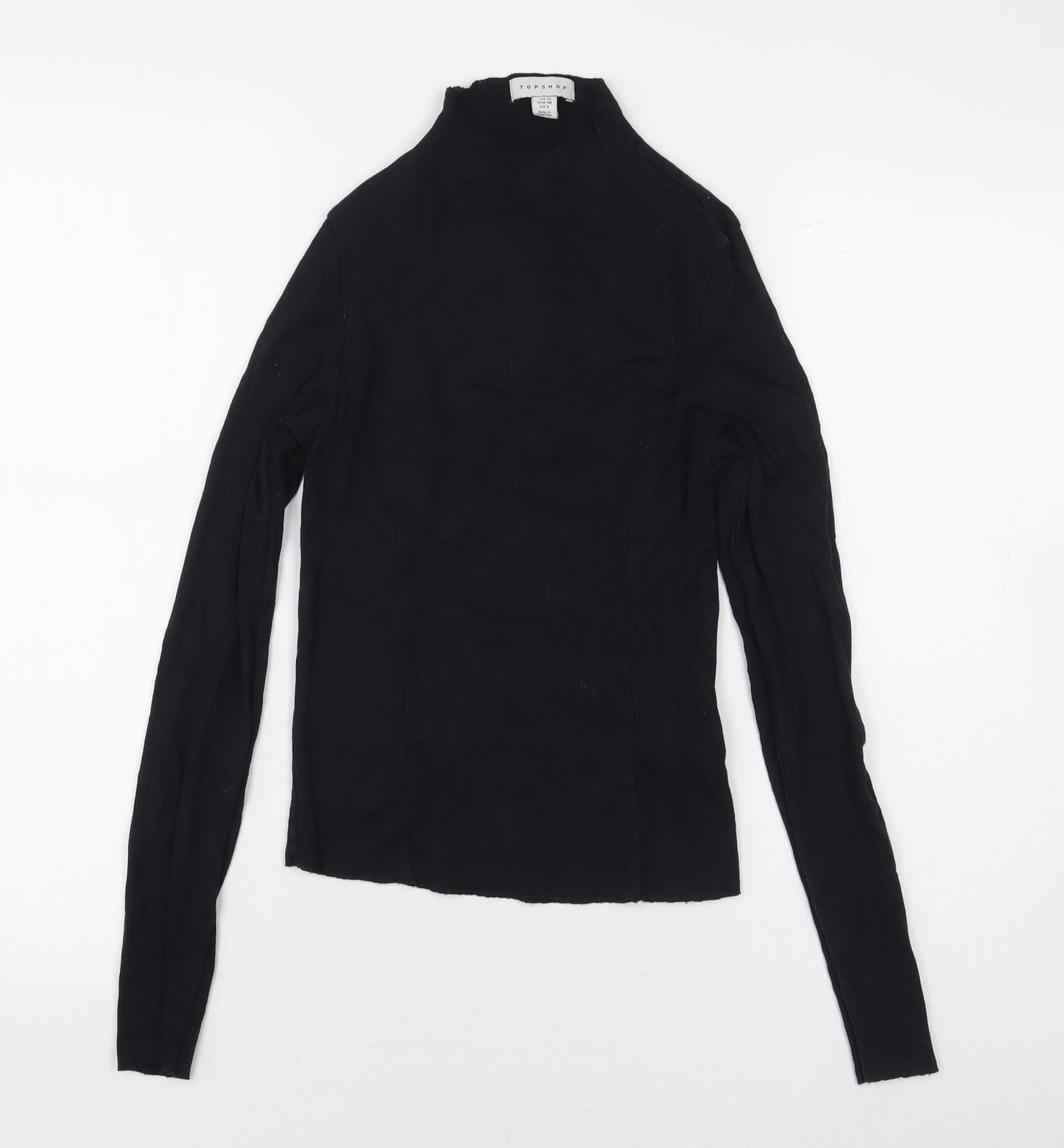 Topshop Womens Black 100% Cotton Basic T-Shirt Size 10 Roll Neck