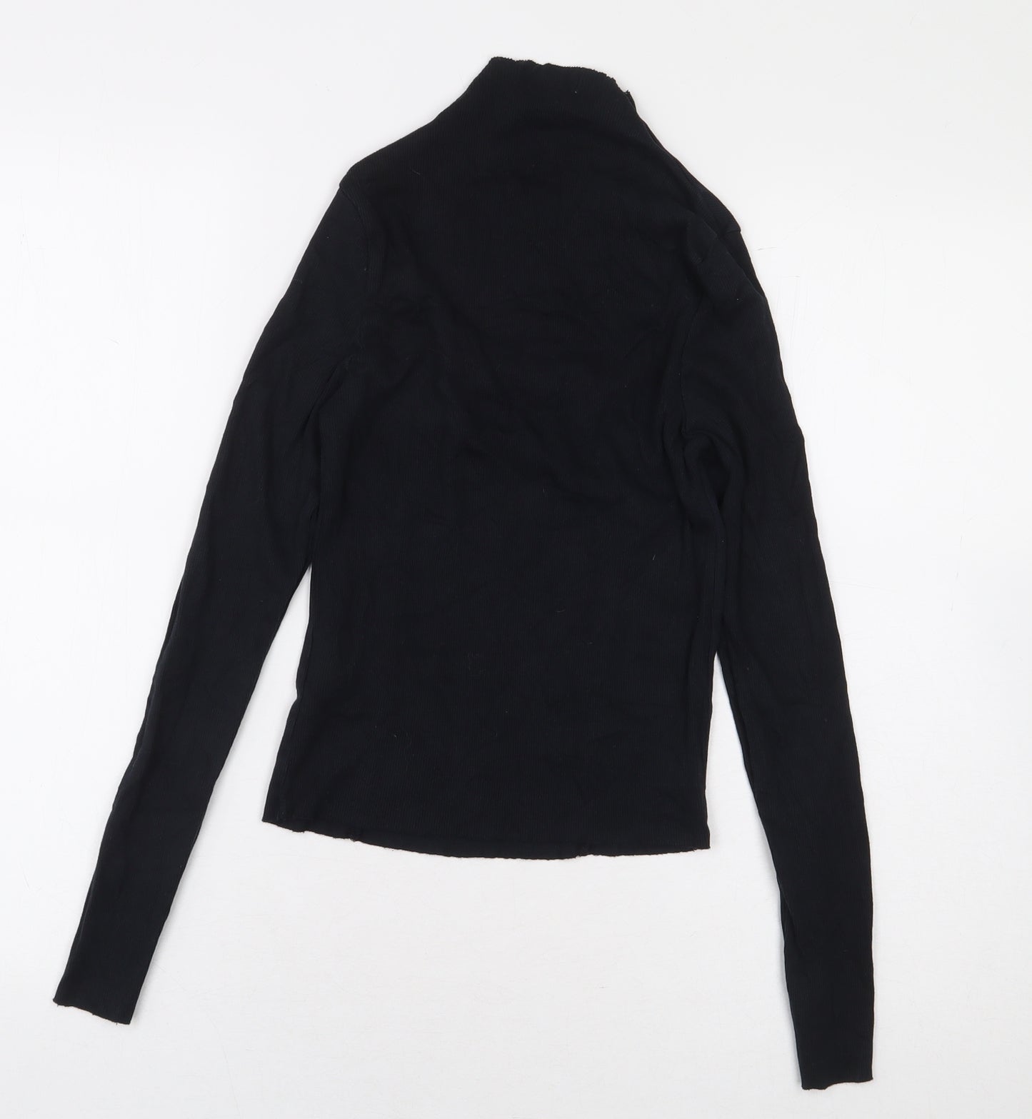 Topshop Womens Black 100% Cotton Basic T-Shirt Size 10 Roll Neck