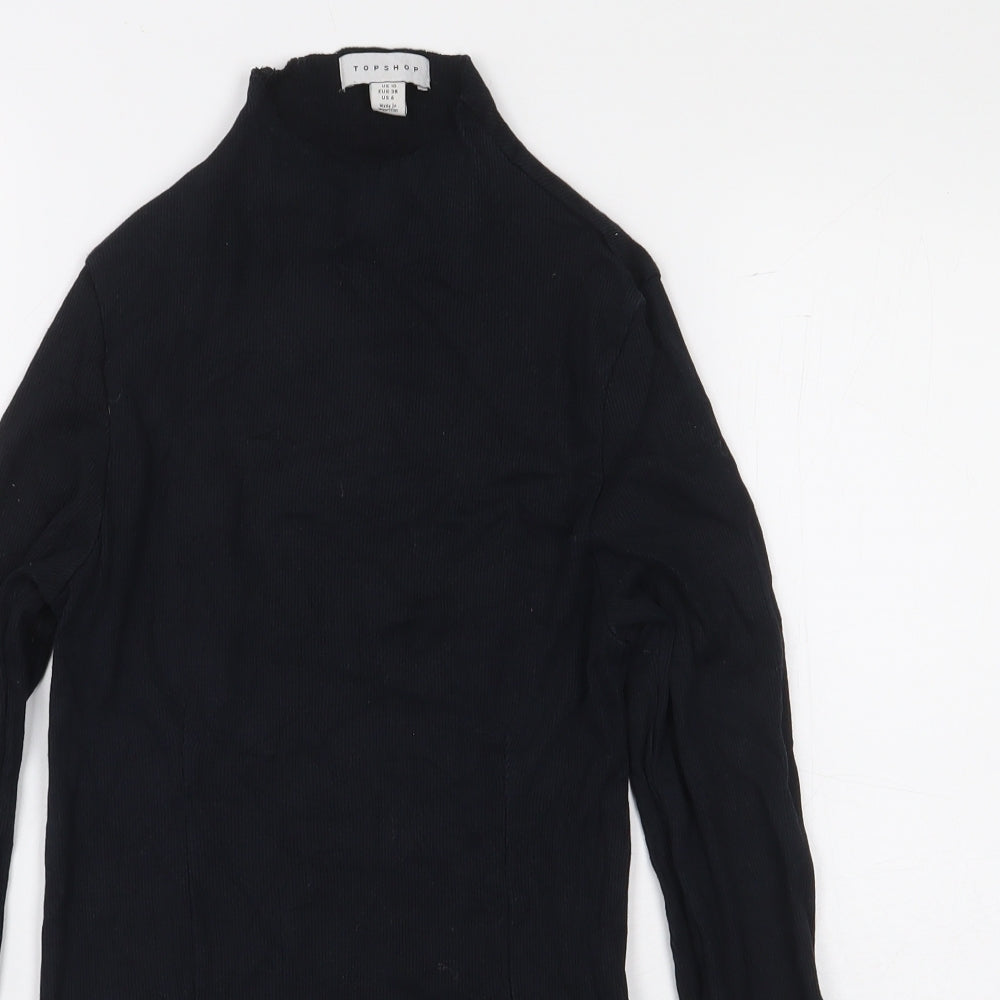 Topshop Womens Black 100% Cotton Basic T-Shirt Size 10 Roll Neck
