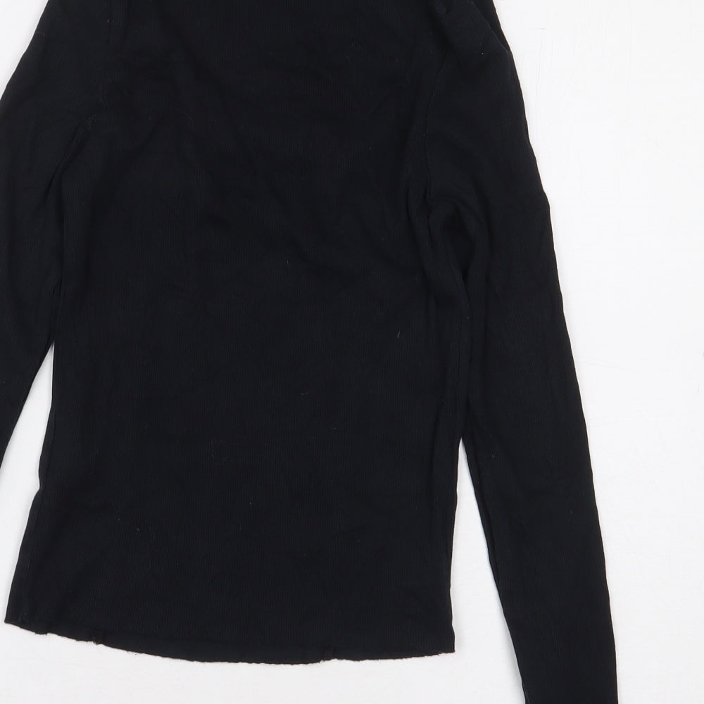 Topshop Womens Black 100% Cotton Basic T-Shirt Size 10 Roll Neck