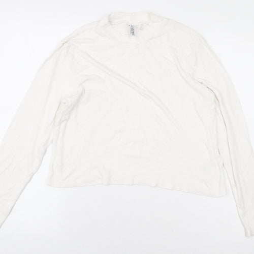 H&M Womens White Viscose Cropped T-Shirt Size XL Mock Neck - Ribbed