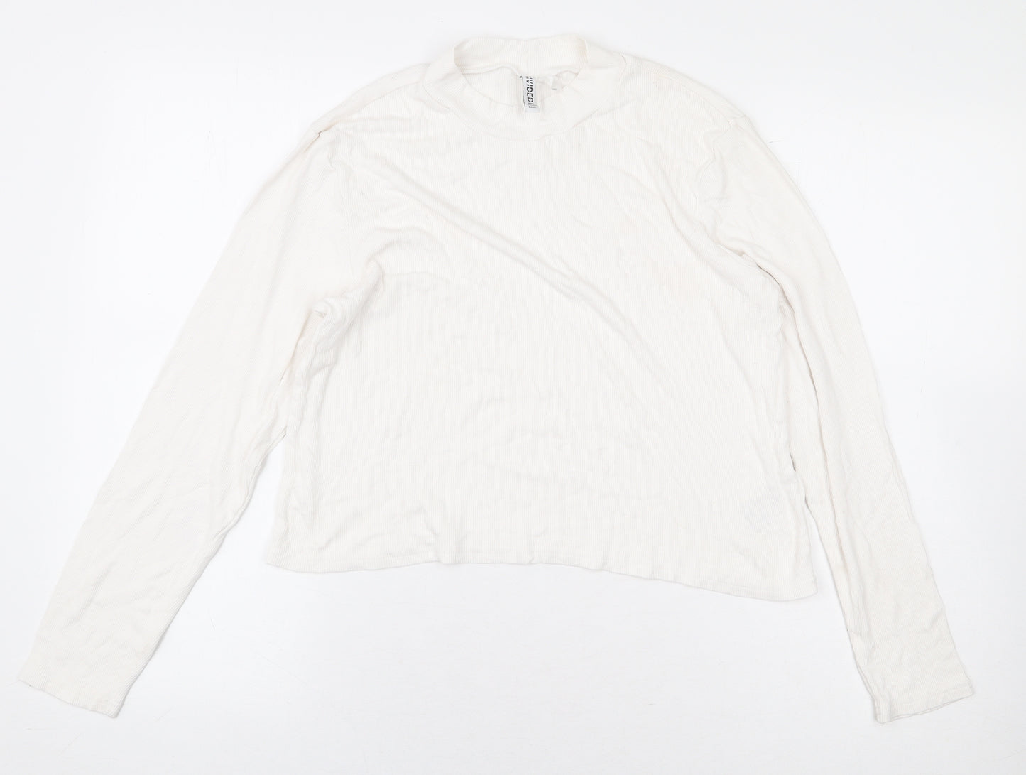 H&M Womens White Viscose Cropped T-Shirt Size XL Mock Neck - Ribbed