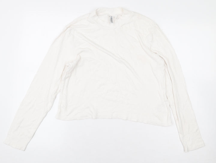 H&M Womens White Viscose Cropped T-Shirt Size XL Mock Neck - Ribbed