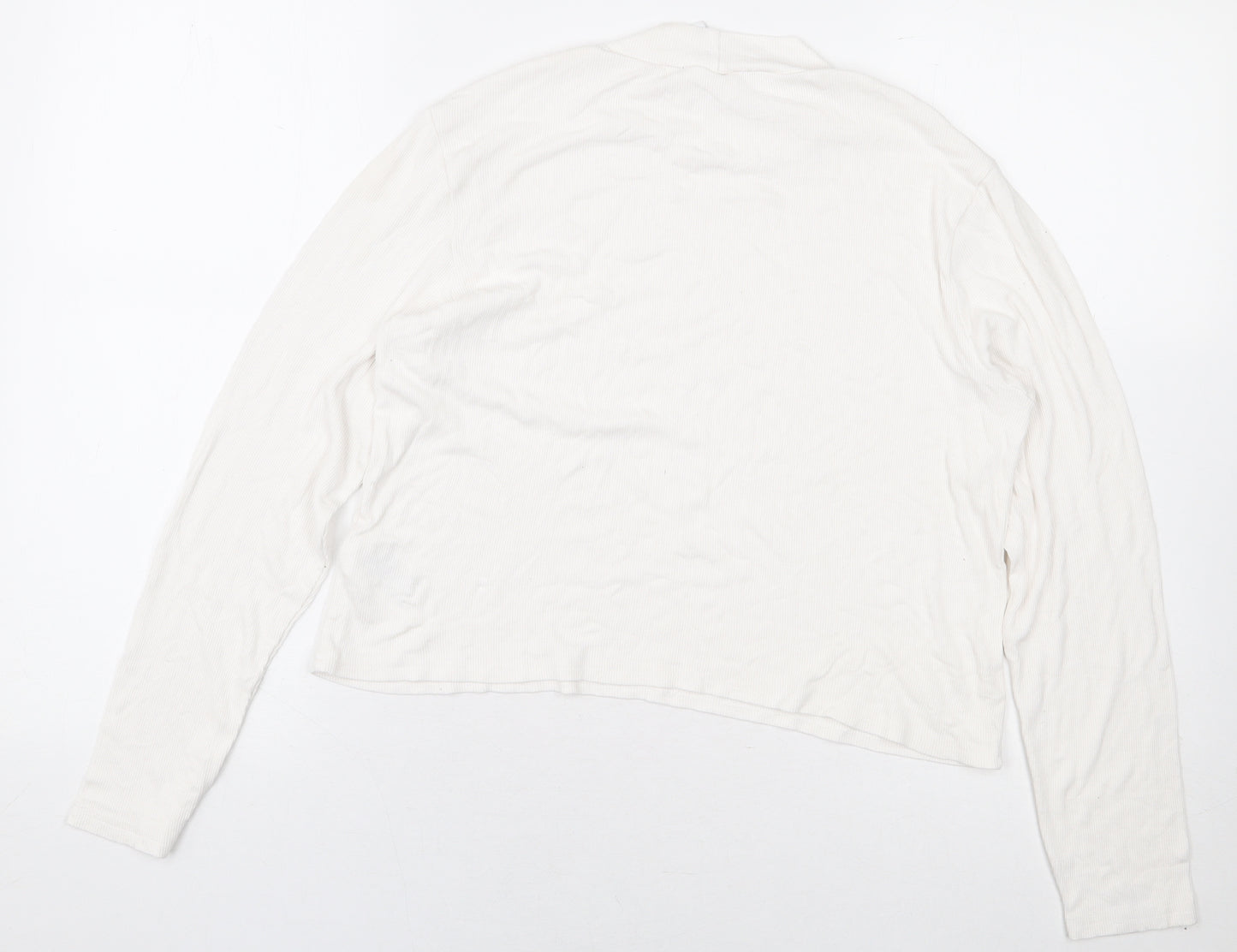 H&M Womens White Viscose Cropped T-Shirt Size XL Mock Neck - Ribbed