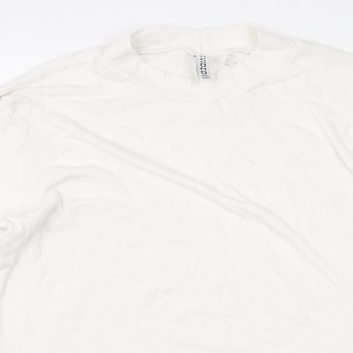 H&M Womens White Viscose Cropped T-Shirt Size XL Mock Neck - Ribbed