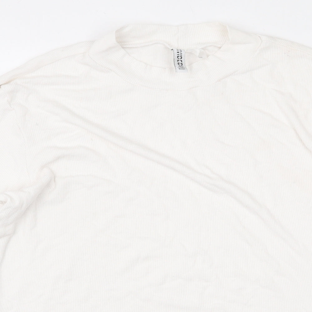 H&M Womens White Viscose Cropped T-Shirt Size XL Mock Neck - Ribbed