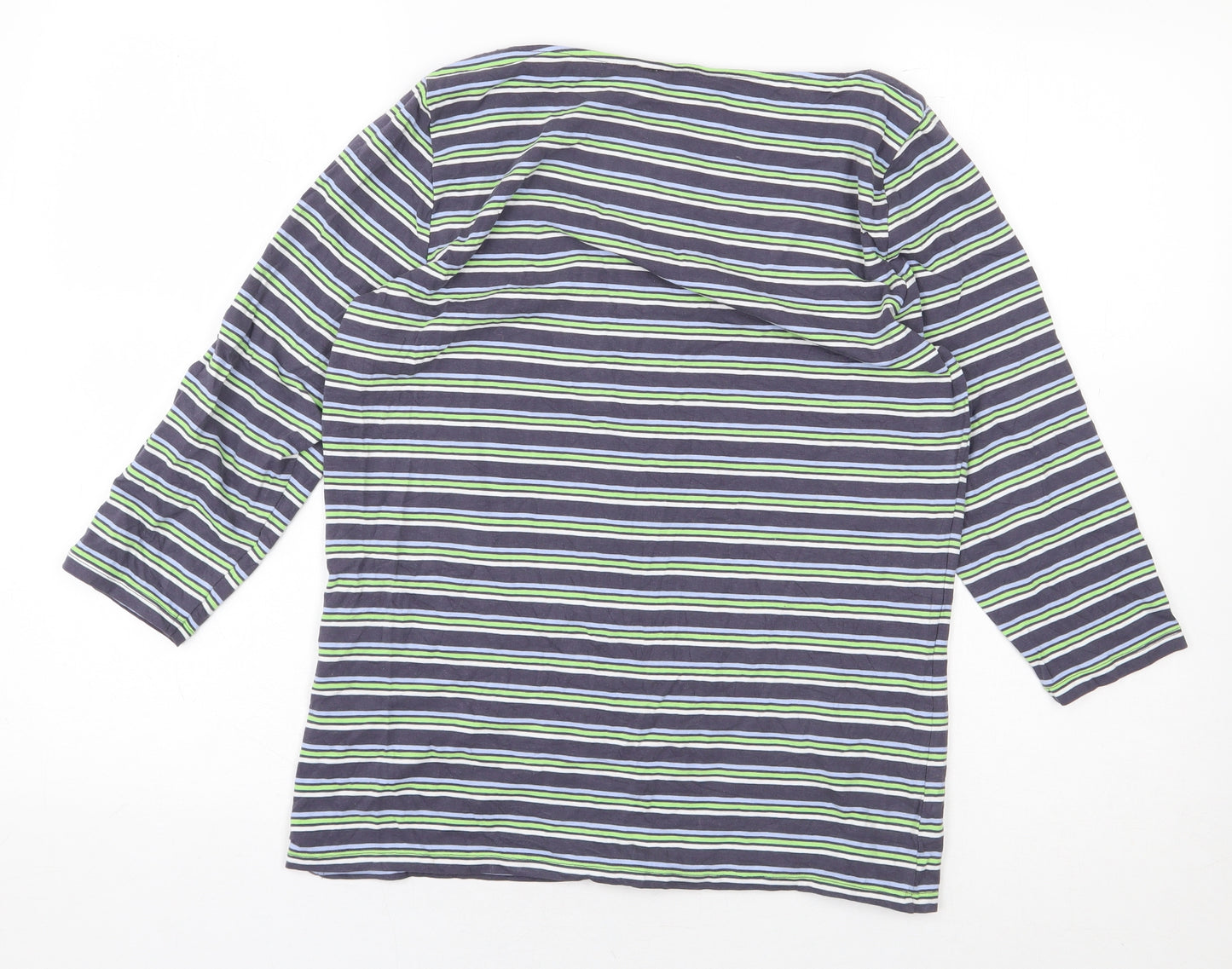 Marks and Spencer Womens Multicoloured Striped Cotton Basic T-Shirt Size 14 Round Neck