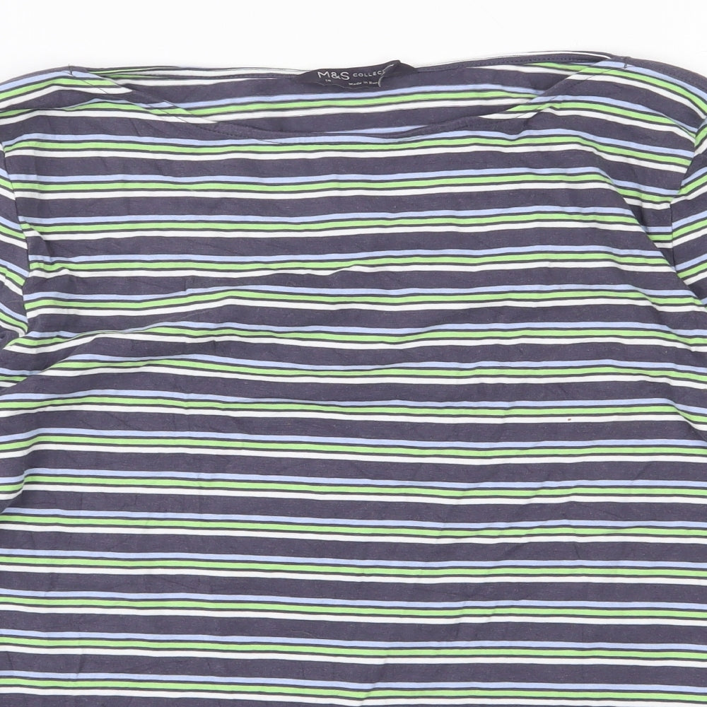 Marks and Spencer Womens Multicoloured Striped Cotton Basic T-Shirt Size 14 Round Neck