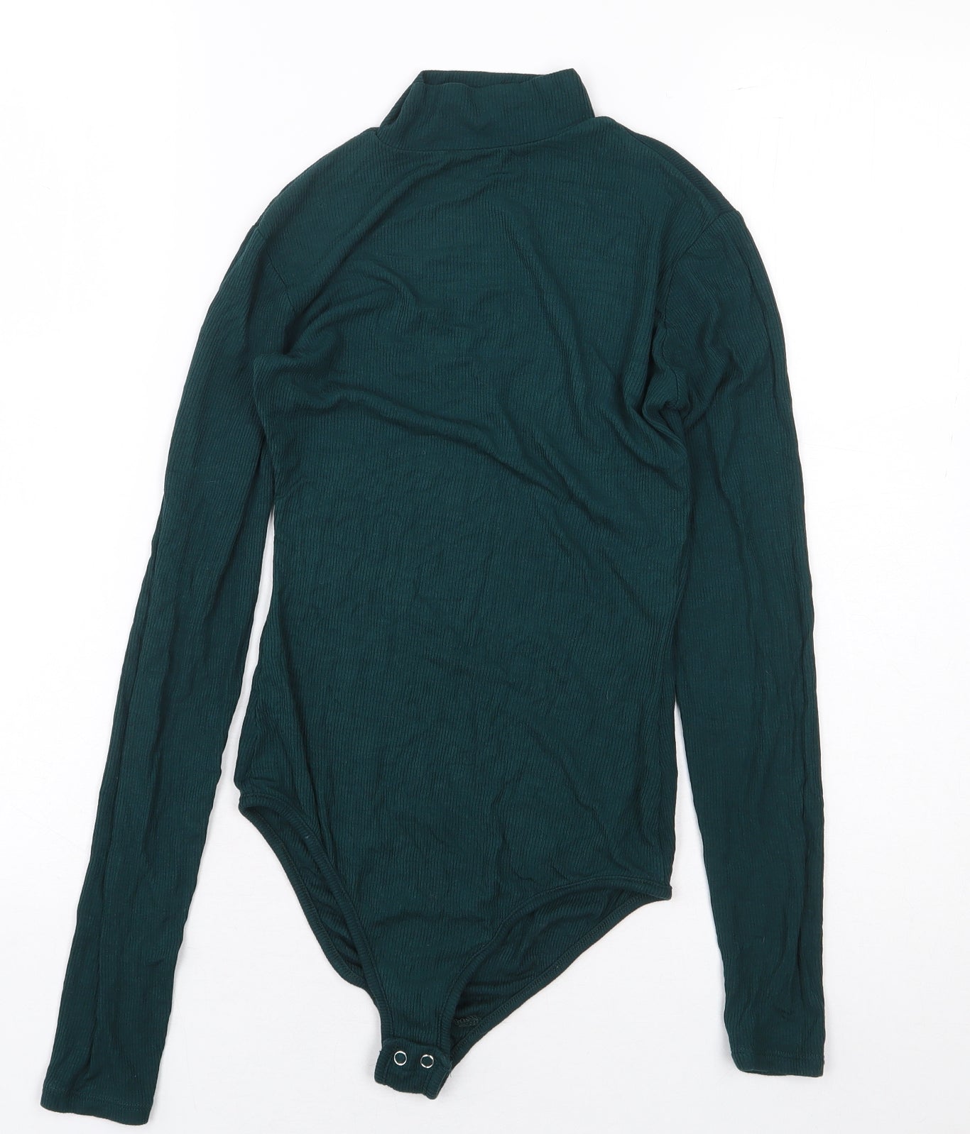 Primark Womens Green Viscose Bodysuit One-Piece Size XS Snap - Ribbed