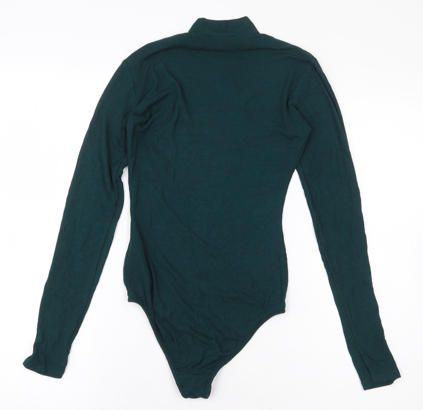 Primark Womens Green Viscose Bodysuit One-Piece Size XS Snap - Ribbed