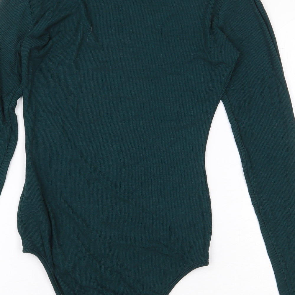 Primark Womens Green Viscose Bodysuit One-Piece Size XS Snap - Ribbed