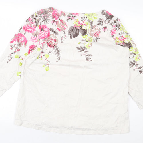 Joules Womens White Floral Cotton Basic T-Shirt Size 16 Round Neck