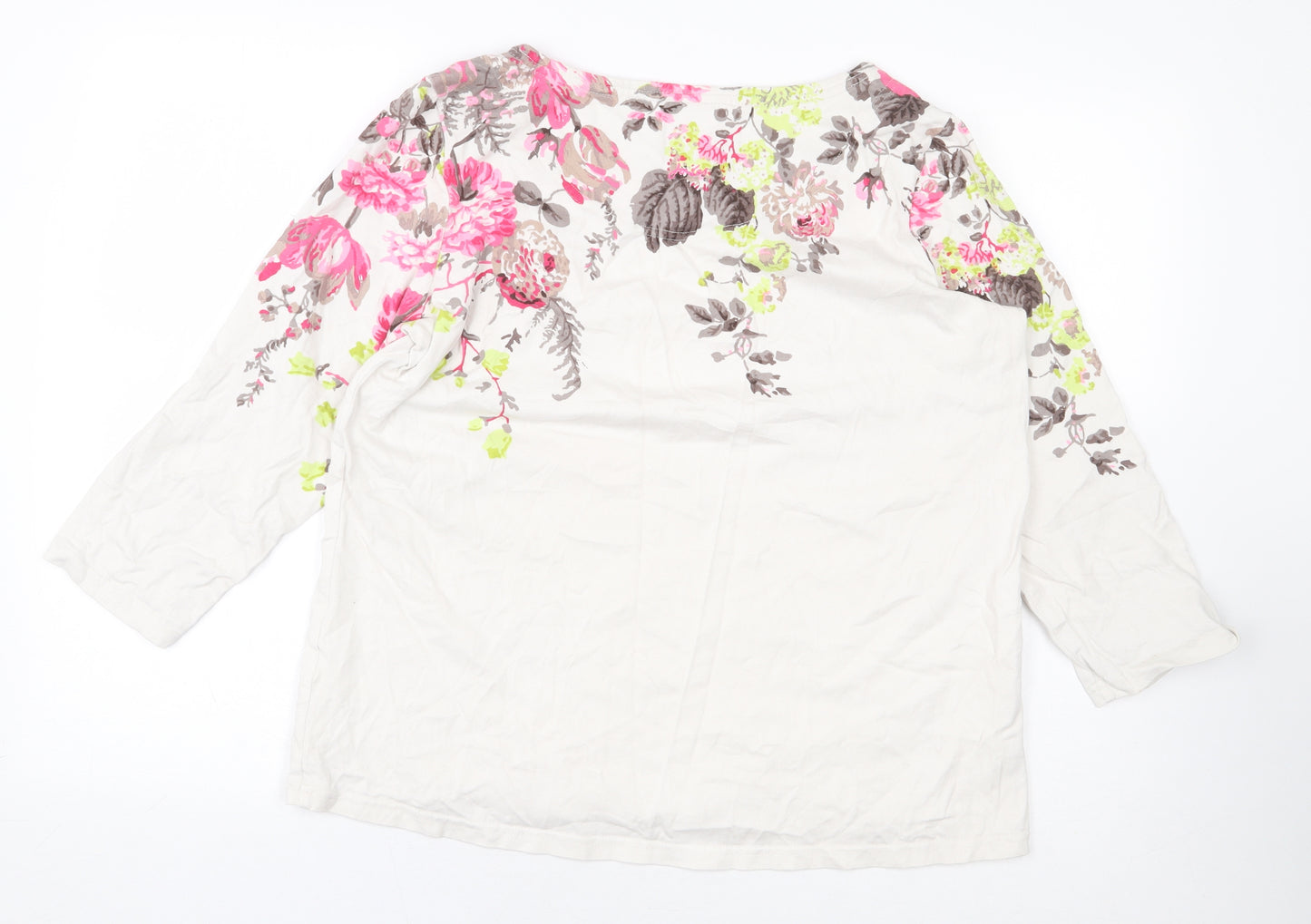 Joules Womens White Floral Cotton Basic T-Shirt Size 16 Round Neck