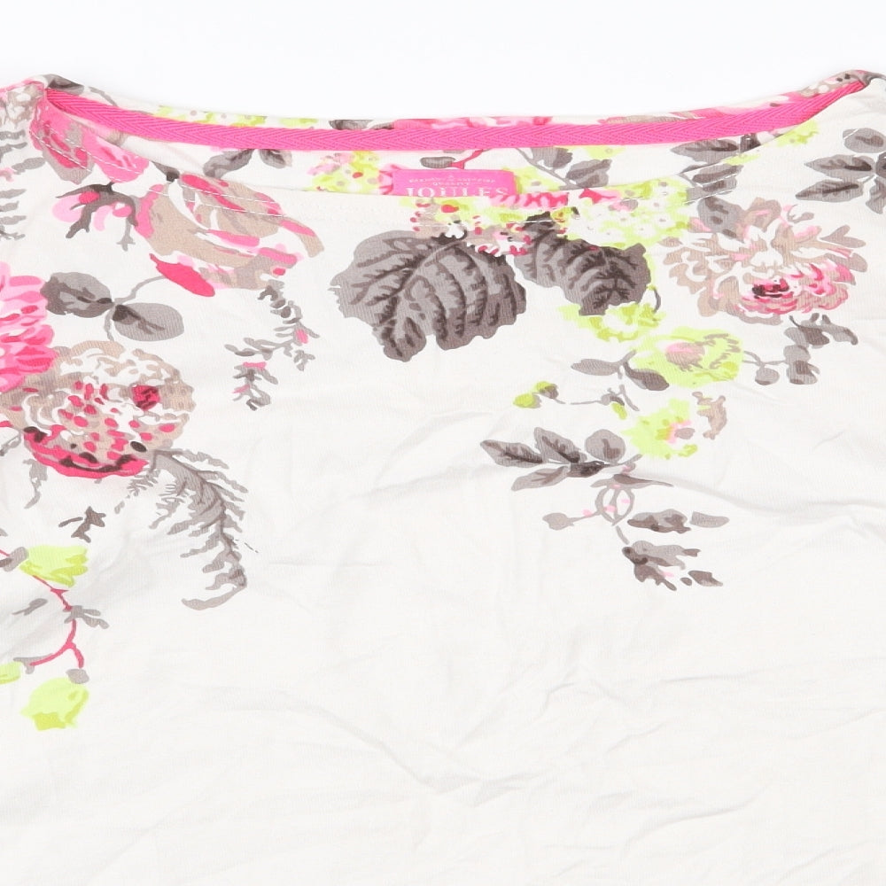 Joules Womens White Floral Cotton Basic T-Shirt Size 16 Round Neck