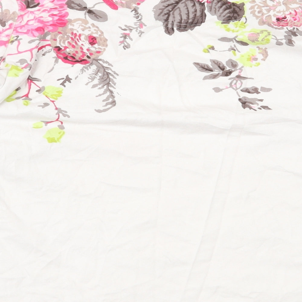 Joules Womens White Floral Cotton Basic T-Shirt Size 16 Round Neck