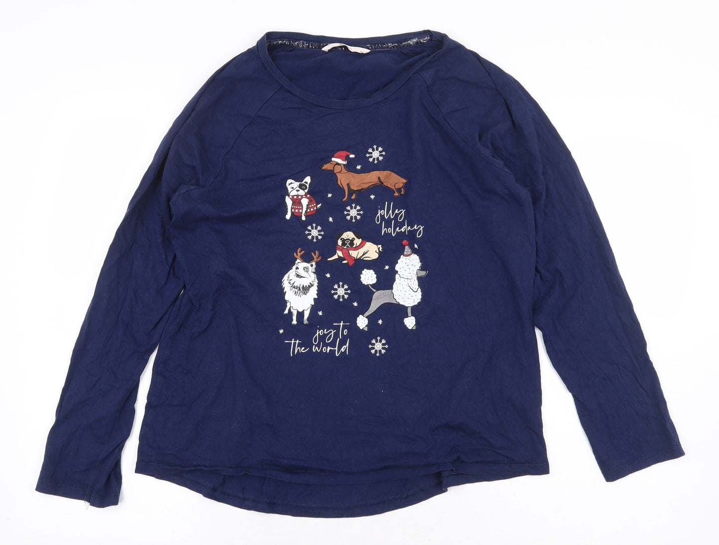 TU Womens Blue 100% Cotton Basic T-Shirt Size 16 Round Neck - Christmas Dogs