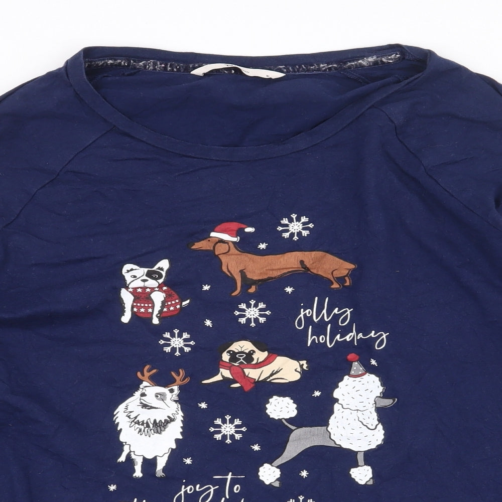 TU Womens Blue 100% Cotton Basic T-Shirt Size 16 Round Neck - Christmas Dogs