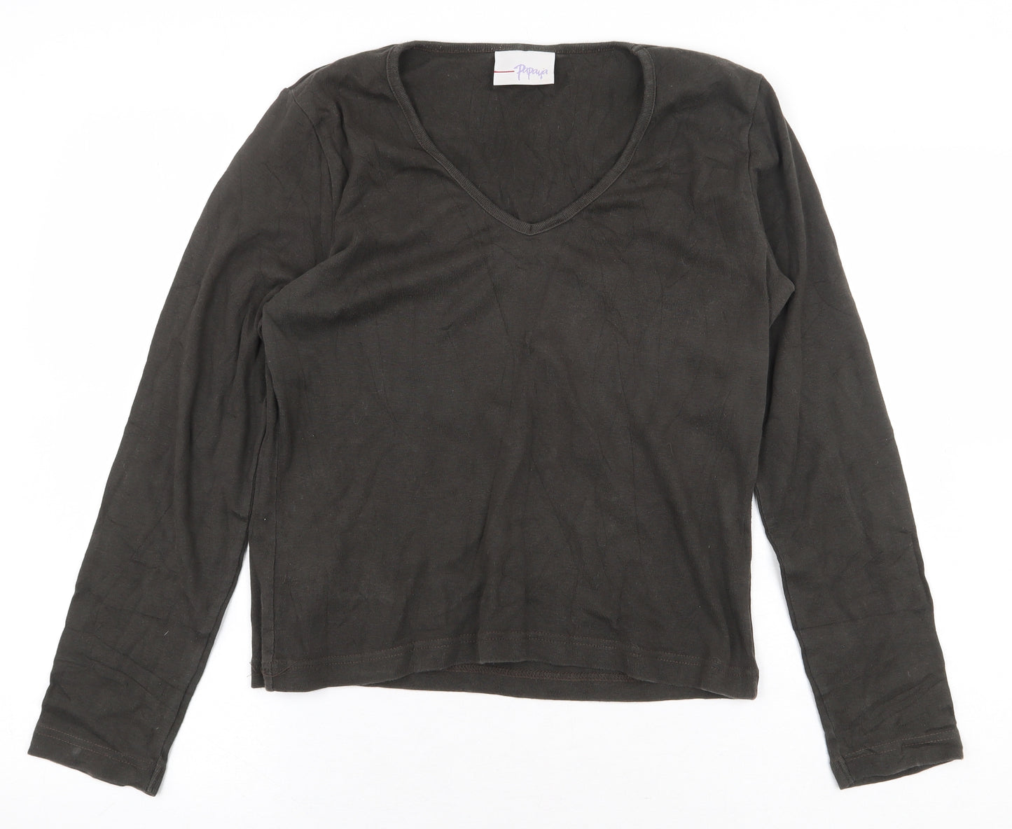 Papaya Womens Grey 100% Cotton Basic T-Shirt Size 14 V-Neck