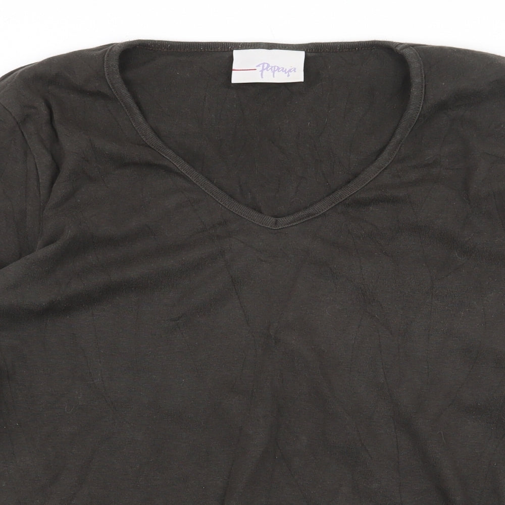 Papaya Womens Grey 100% Cotton Basic T-Shirt Size 14 V-Neck