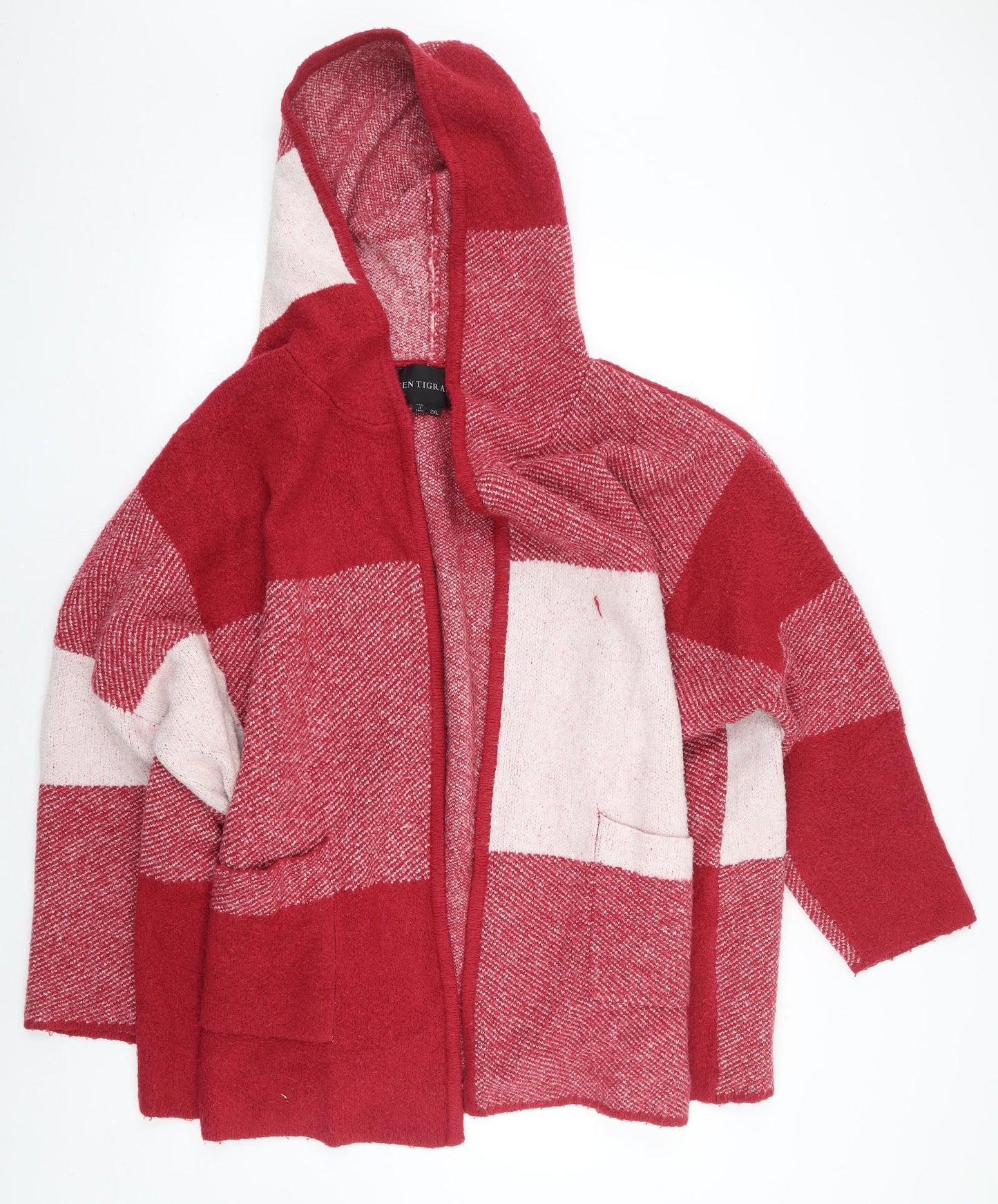 Centrigade Womens Red Check Acrylic Cape Hoodie Size 2XL