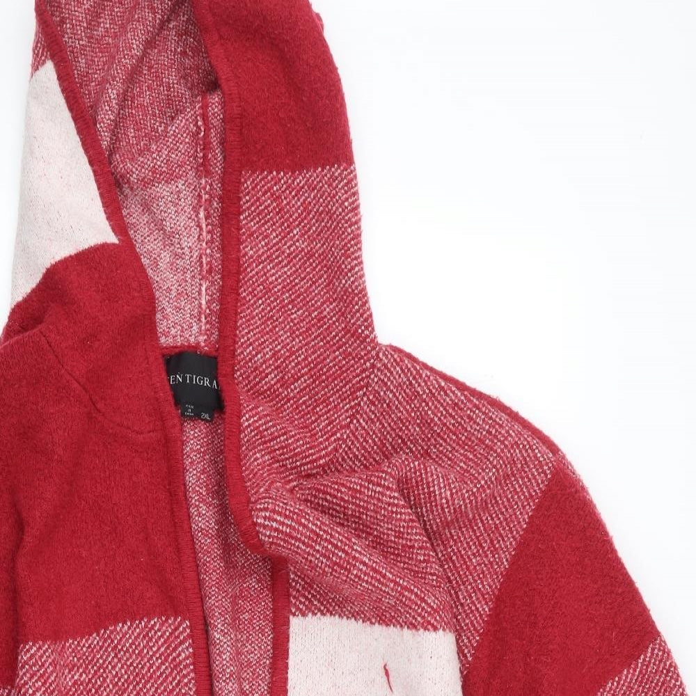 Centrigade Womens Red Check Acrylic Cape Hoodie Size 2XL
