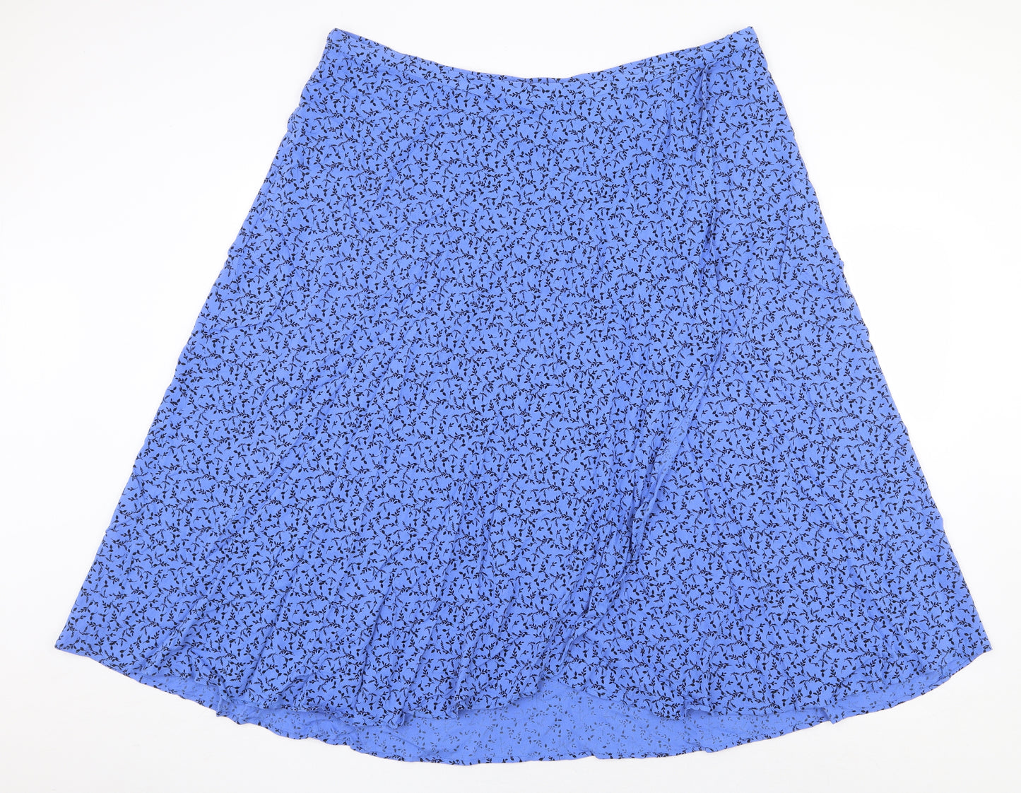 Marks and Spencer Womens Blue Geometric Viscose Flare Skirt Size 22 Zip