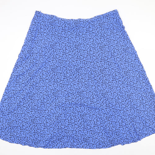 Marks and Spencer Womens Blue Geometric Viscose Flare Skirt Size 22 Zip